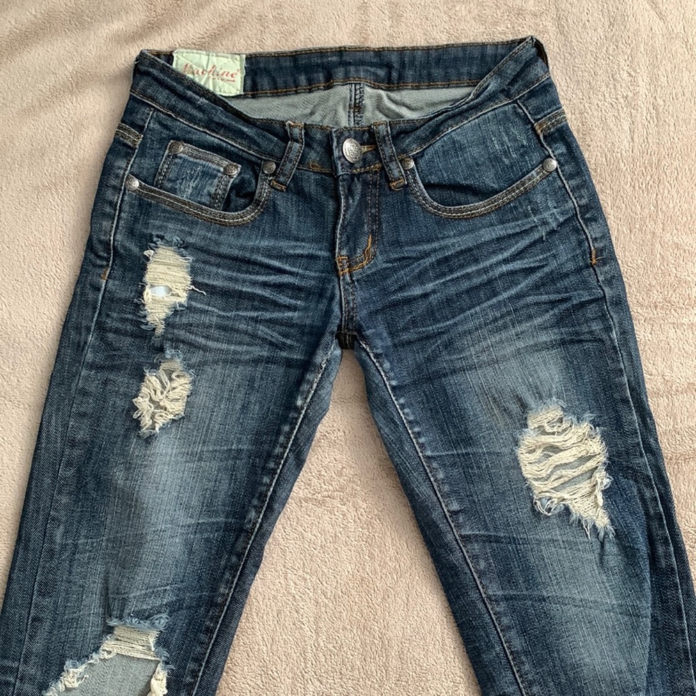 Machine Brand Dark Wash Distressed Skinny Jeans